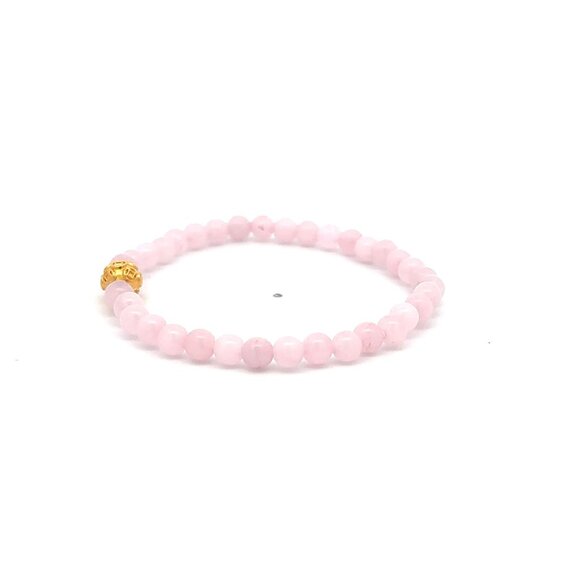18K Gold Money Coin Ball Lucky Charm Bracelet Mini Gemstones Natural Rose Quartz - Picture 3 of 7